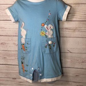 Cres8ions blue & white W/ Easter Bunny Rabbits Spring baby romper size 12 months
